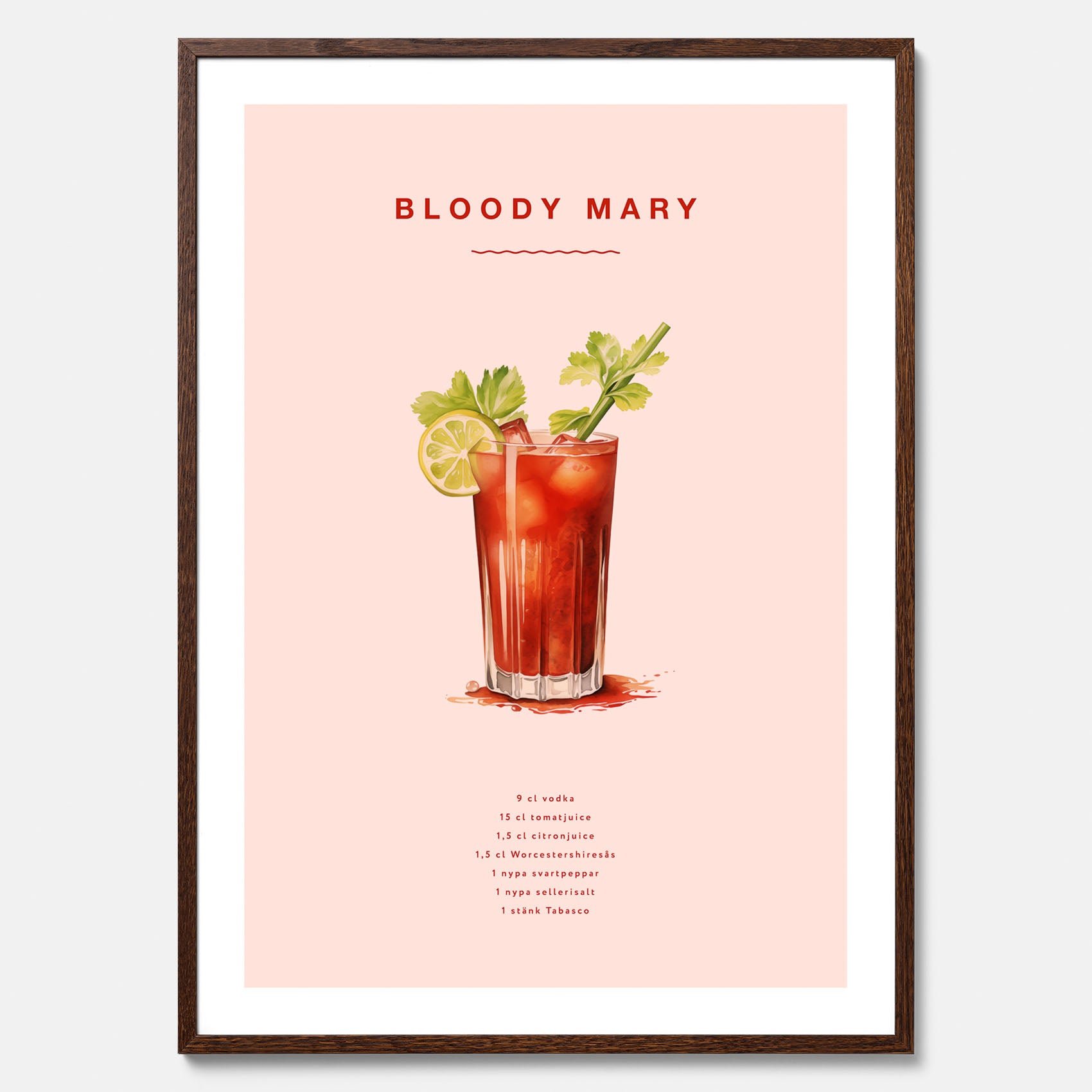 Bloody Mary Tavla – Affisch med drink, drinkposter med cocktail, Bloody Mary recept poster
