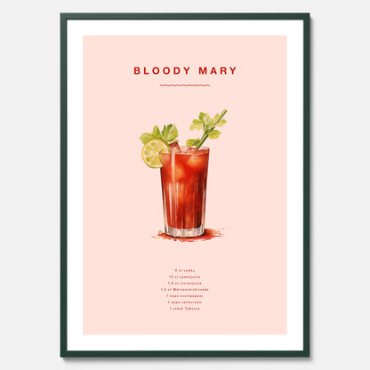 Bloody Mary Tavla – Affisch med drink, drinkposter med cocktail, Bloody Mary recept poster
