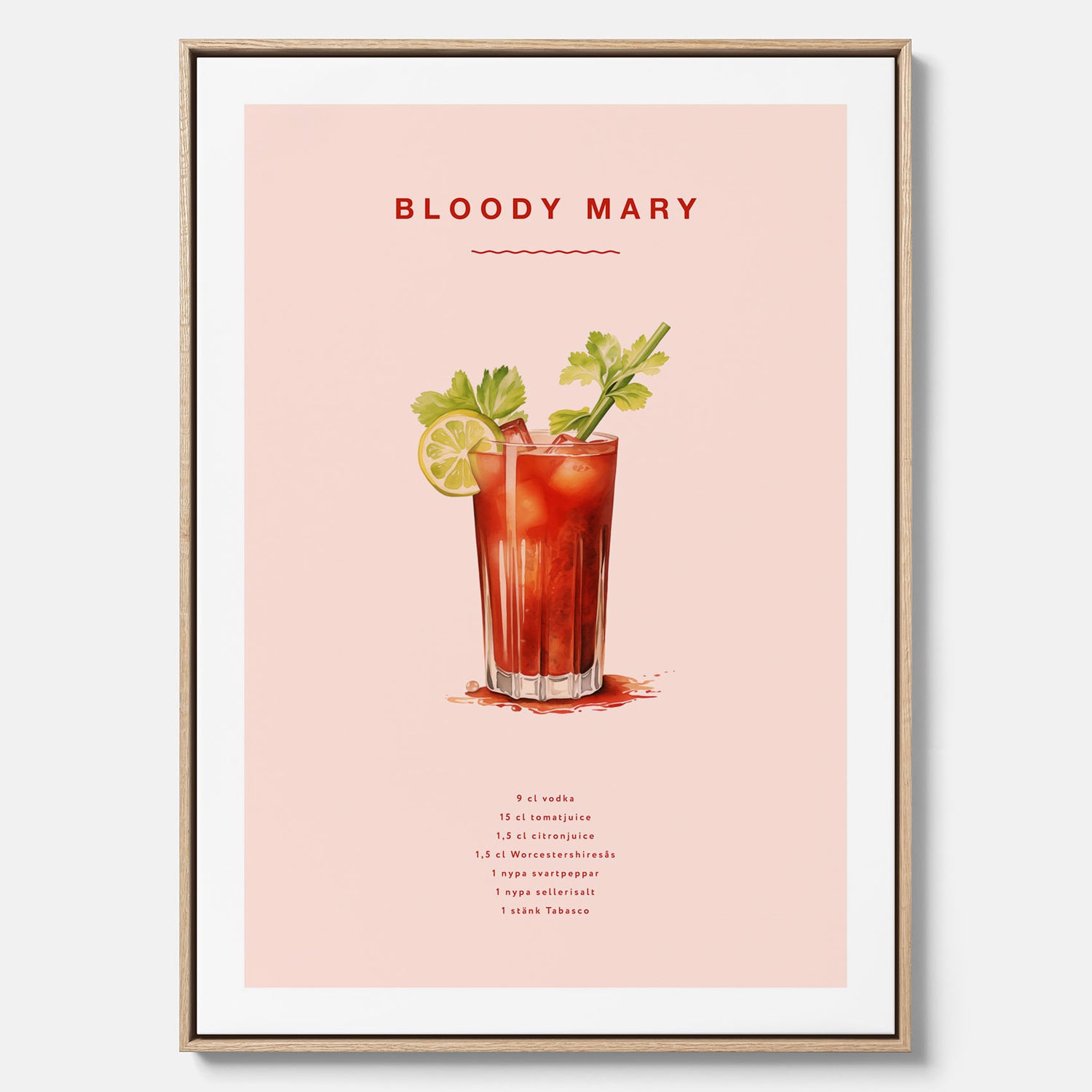 Bloody Mary canvastavla – Affisch med drink, drinkposter med cocktail, Bloody Mary recept poster