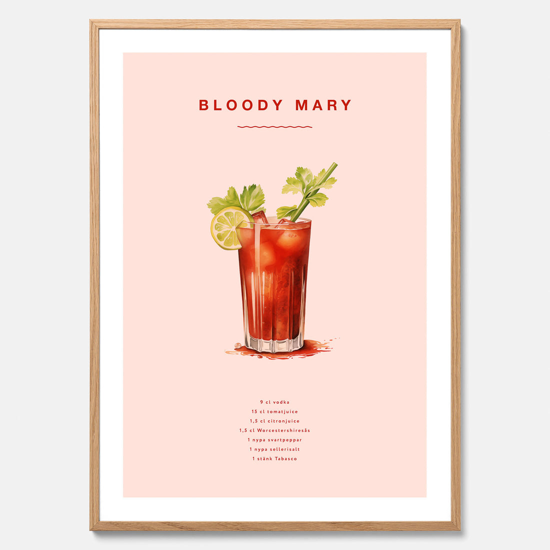 Bloody Mary Tavla – Affisch med drink, drinkposter med cocktail, Bloody Mary recept poster