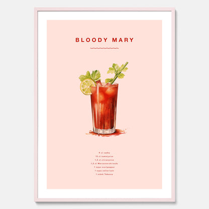 Bloody Mary Tavla – Affisch med drink, drinkposter med cocktail, Bloody Mary recept poster