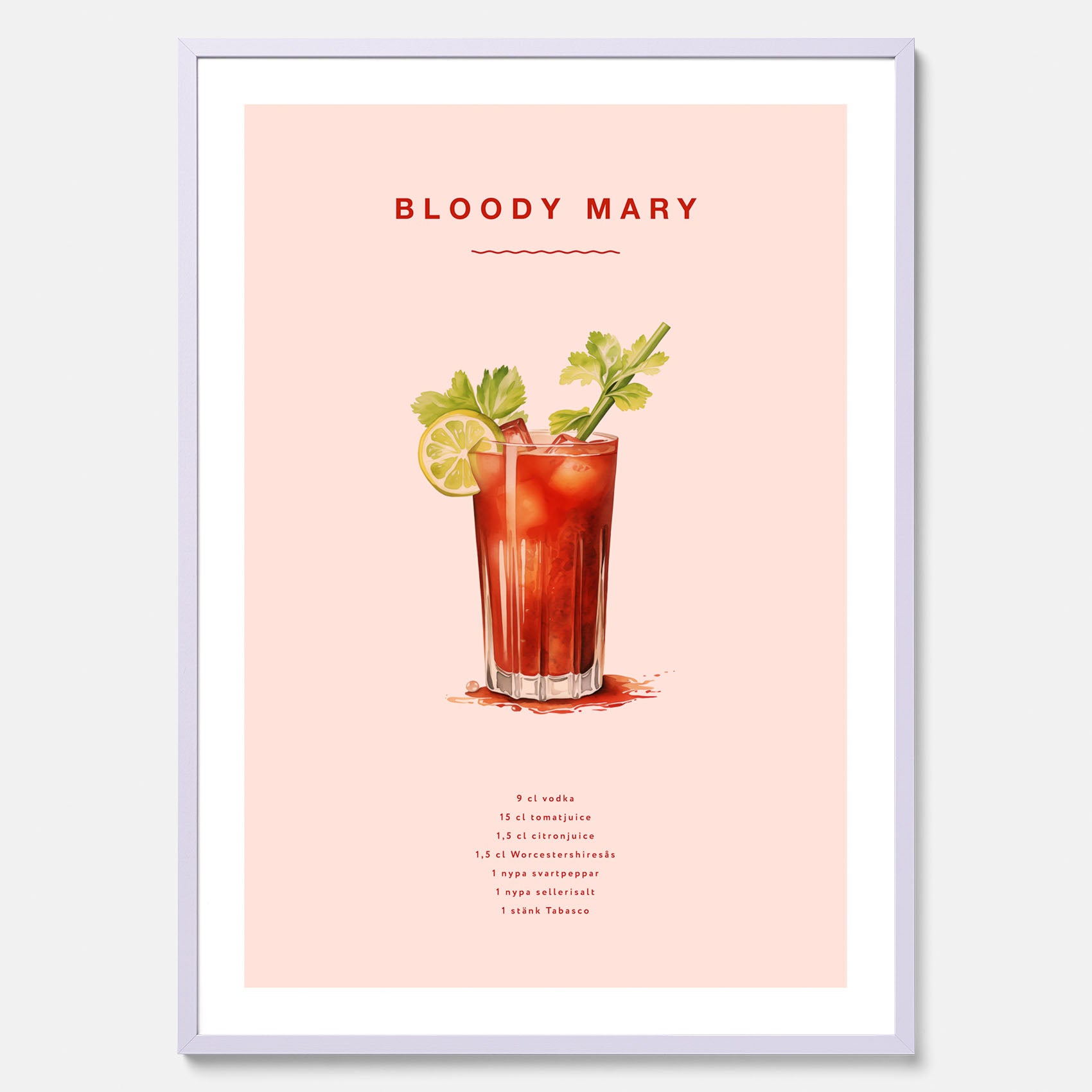 Bloody Mary Tavla – Affisch med drink, drinkposter med cocktail, Bloody Mary recept poster