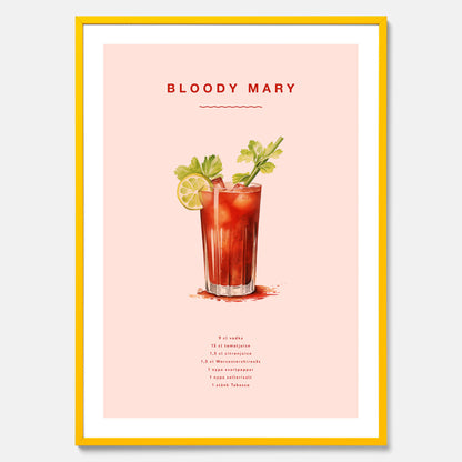 Bloody Mary Tavla – Affisch med drink, drinkposter med cocktail, Bloody Mary recept poster