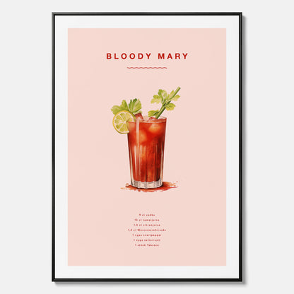 Bloody Mary canvastavla – Affisch med drink, drinkposter med cocktail, Bloody Mary recept poster