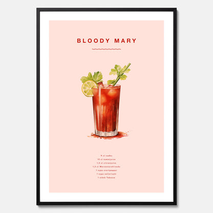Bloody Mary Tavla – Affisch med drink, drinkposter med cocktail, Bloody Mary recept poster
