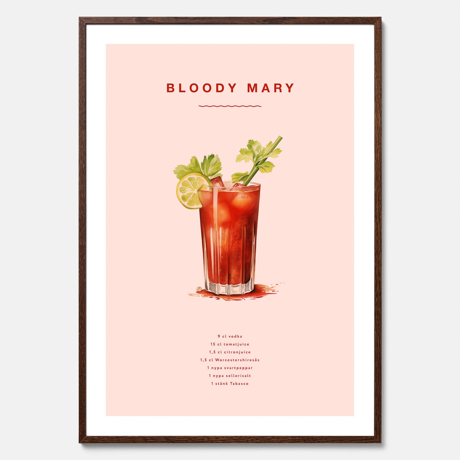 Bloody Mary Tavla – Affisch med drink, drinkposter med cocktail, Bloody Mary recept poster