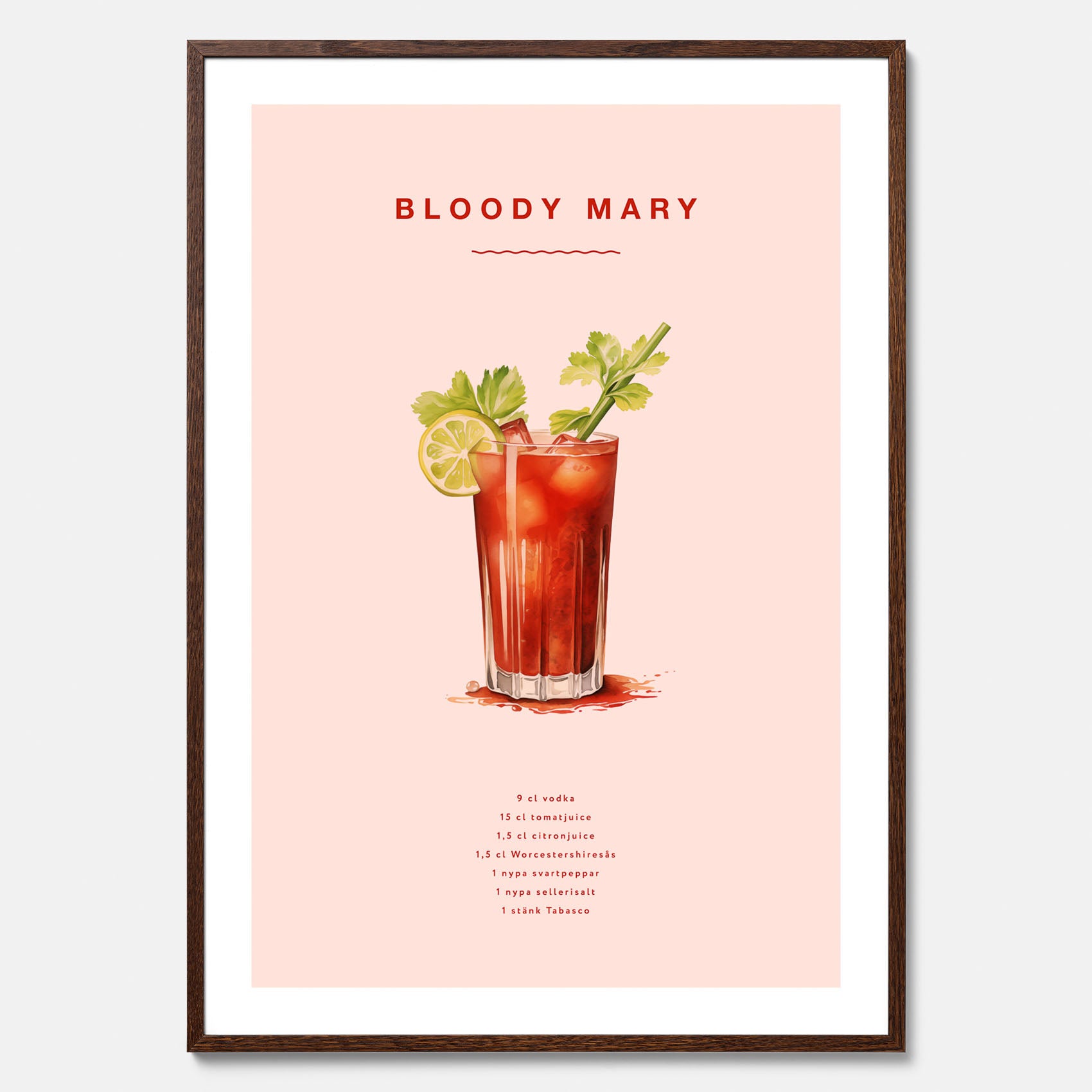 Bloody Mary Tavla – Affisch med drink, drinkposter med cocktail, Bloody Mary recept poster