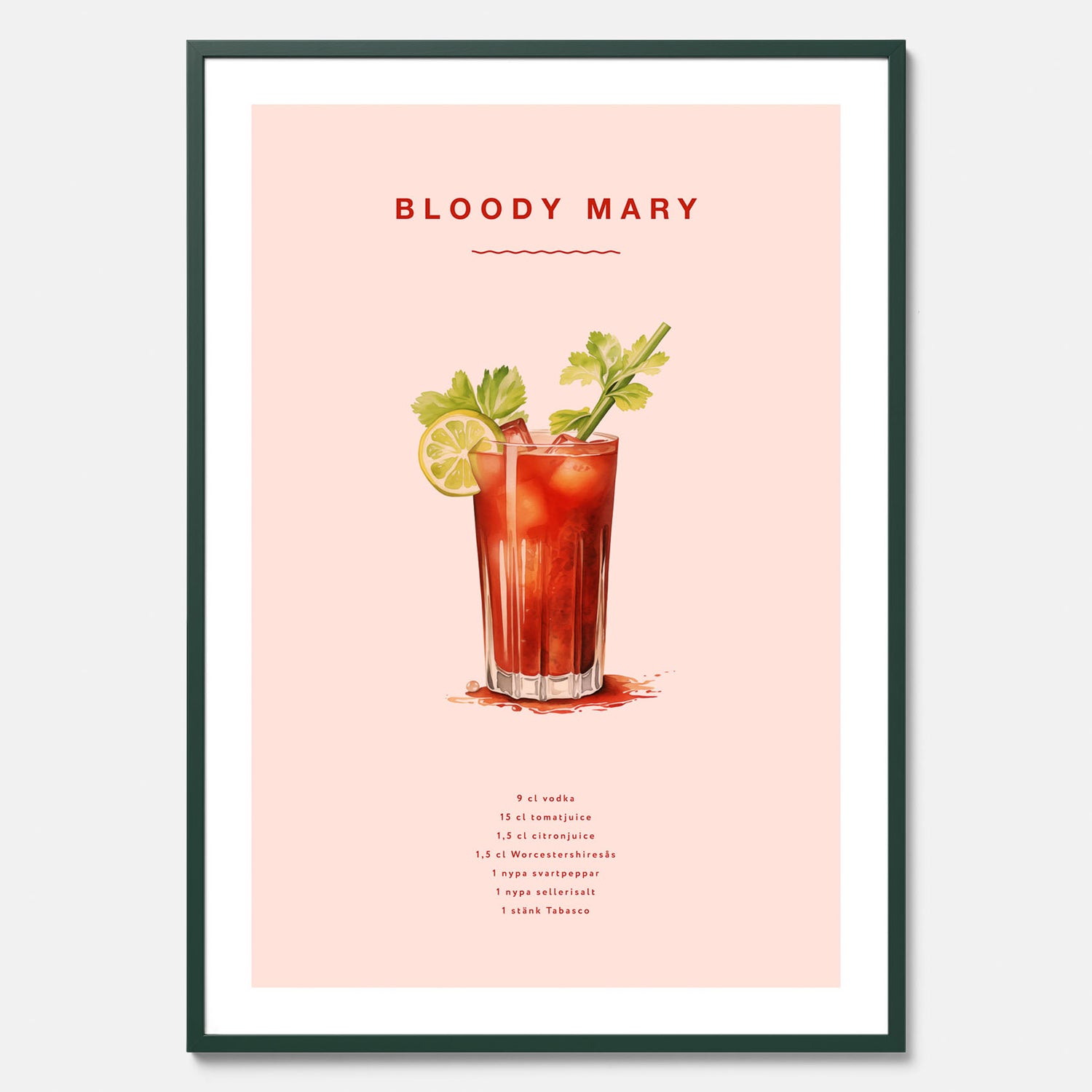 Bloody Mary Tavla – Affisch med drink, drinkposter med cocktail, Bloody Mary recept poster