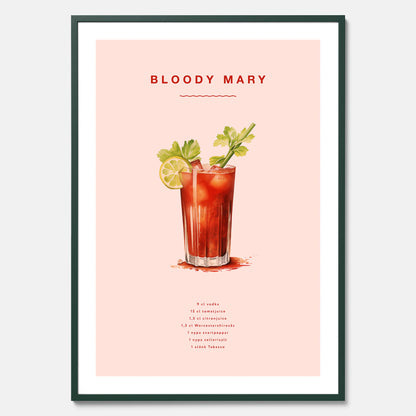 Bloody Mary Tavla – Affisch med drink, drinkposter med cocktail, Bloody Mary recept poster