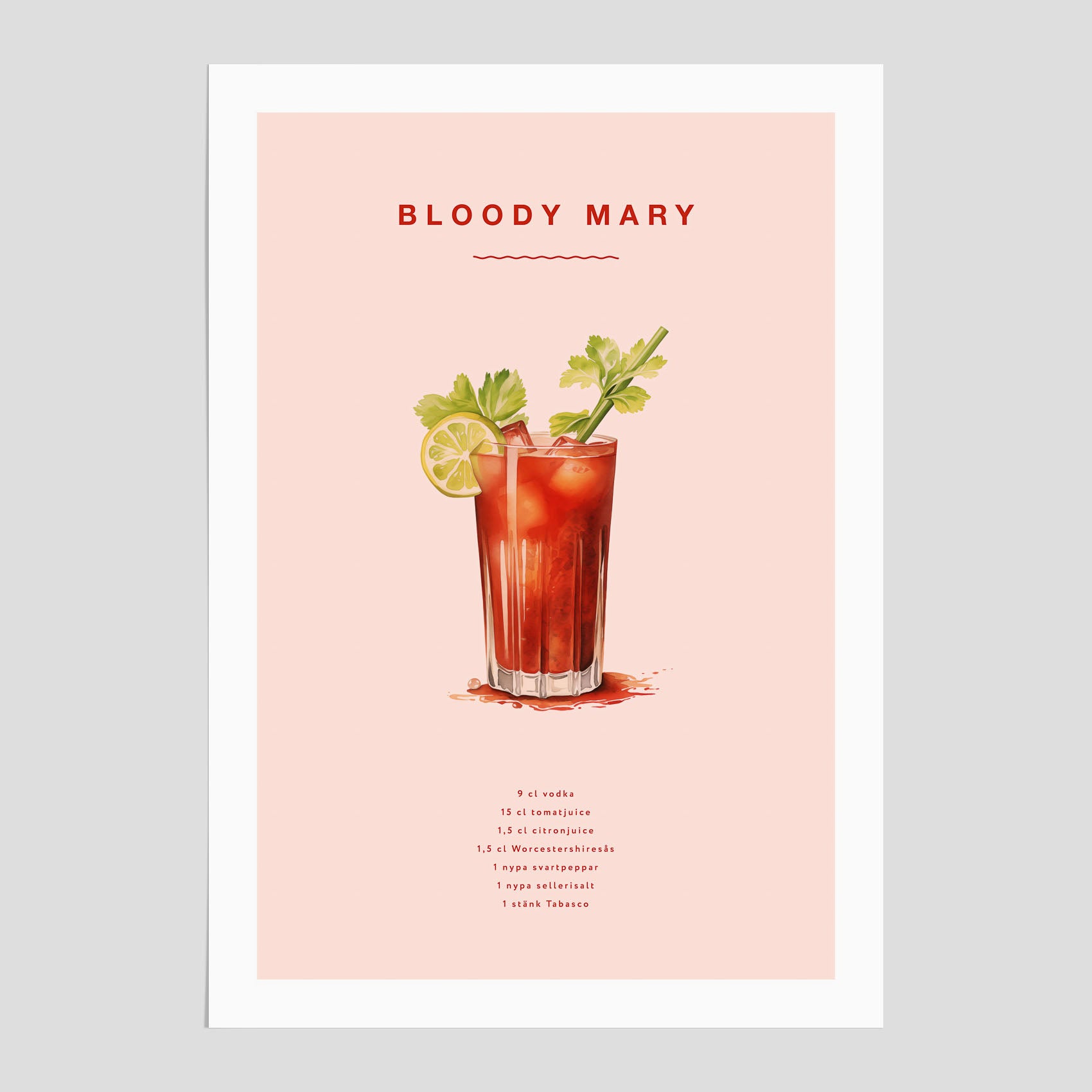 Bloody Mary poster – Affisch med drink, drinkposter med cocktail, Bloody Mary recept poster