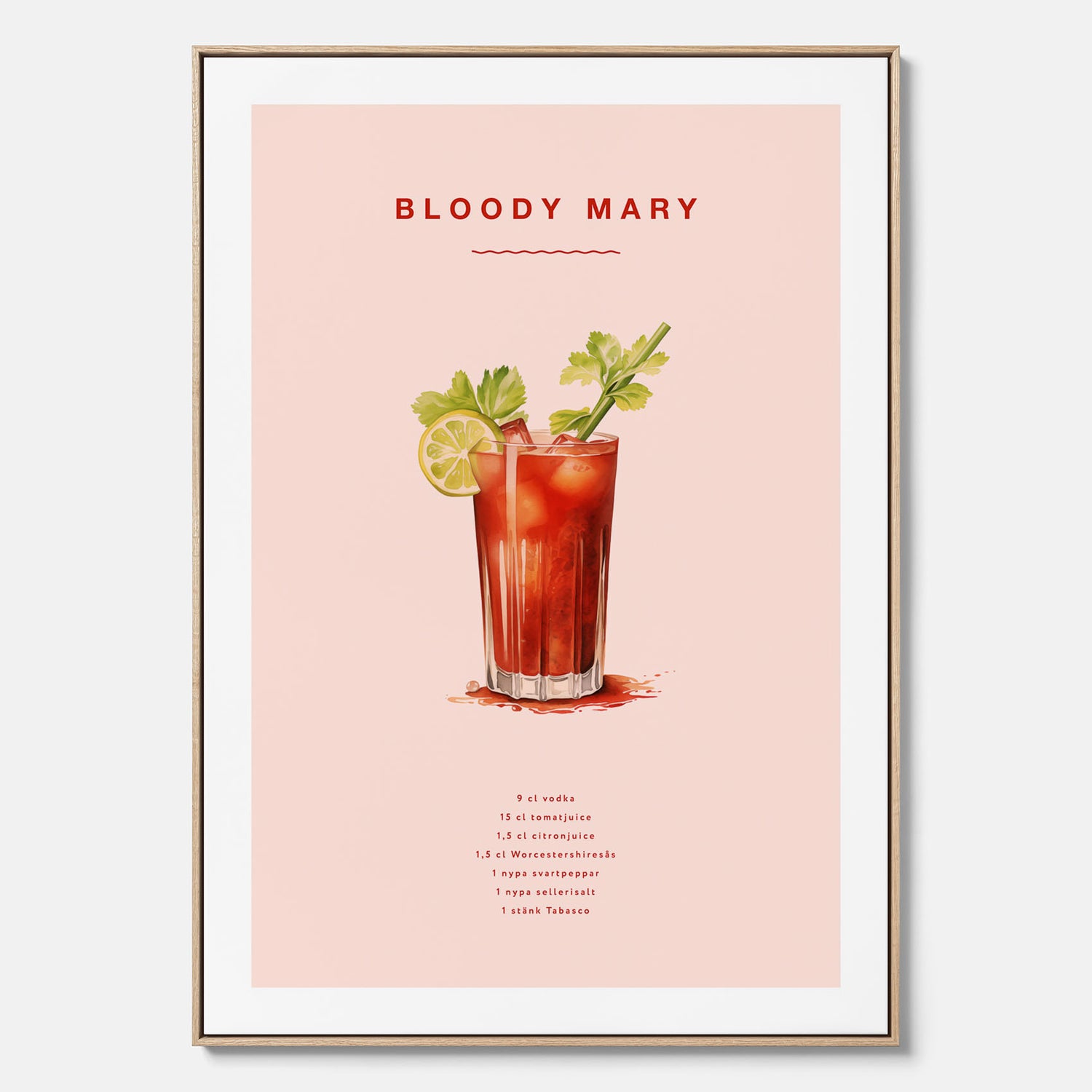 Bloody Mary canvastavla – Affisch med drink, drinkposter med cocktail, Bloody Mary recept poster