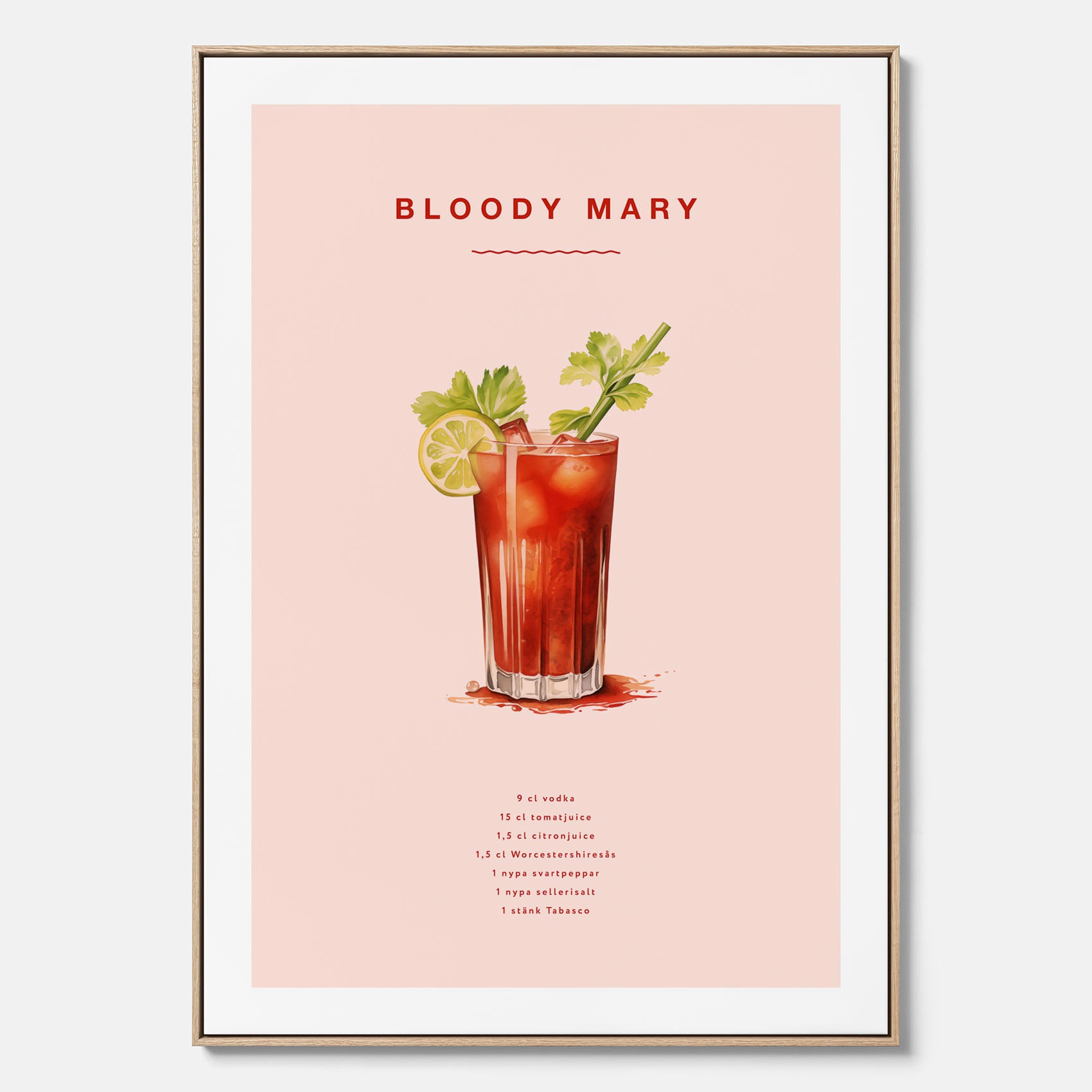 Bloody Mary canvastavla – Affisch med drink, drinkposter med cocktail, Bloody Mary recept poster