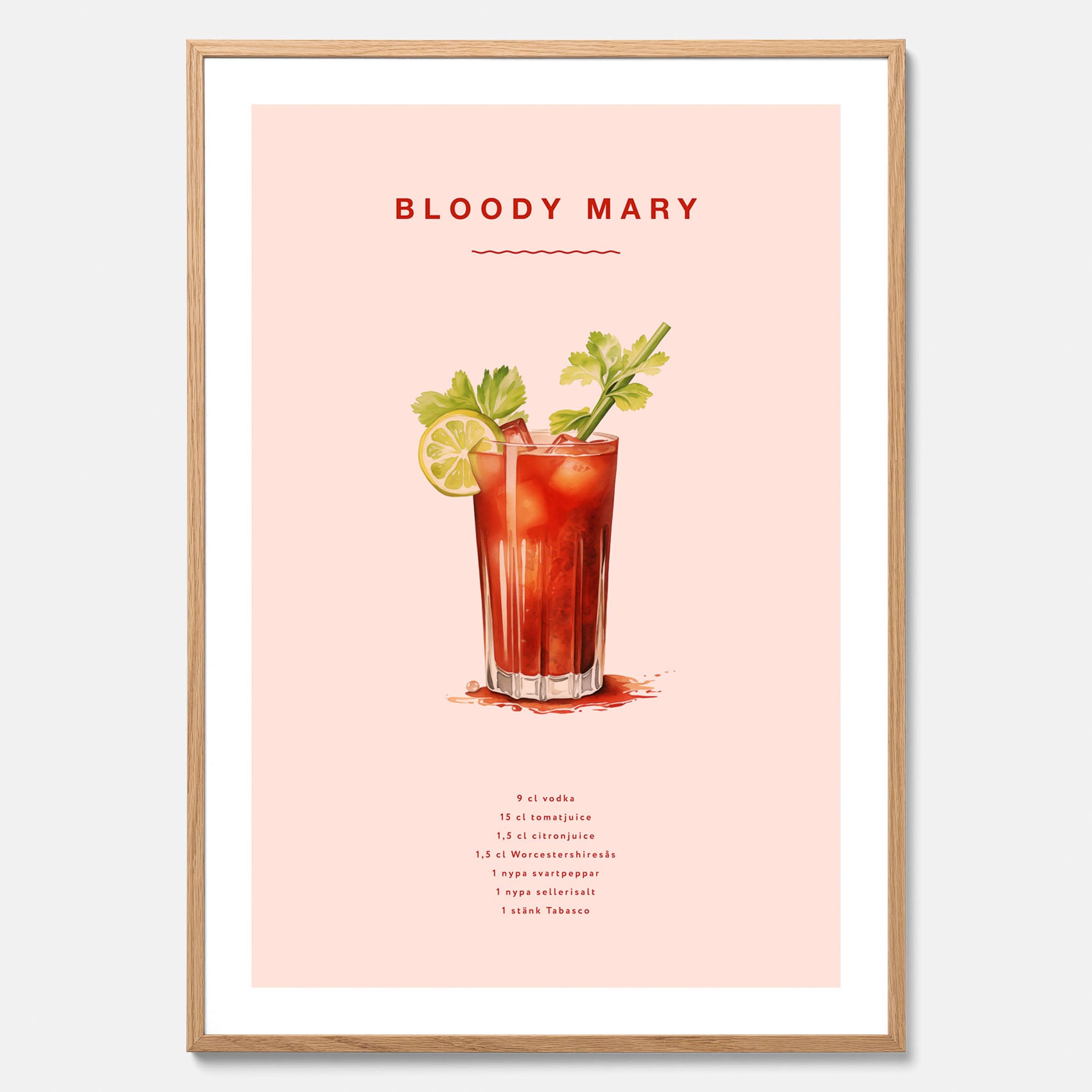 Bloody Mary Tavla – Affisch med drink, drinkposter med cocktail, Bloody Mary recept poster