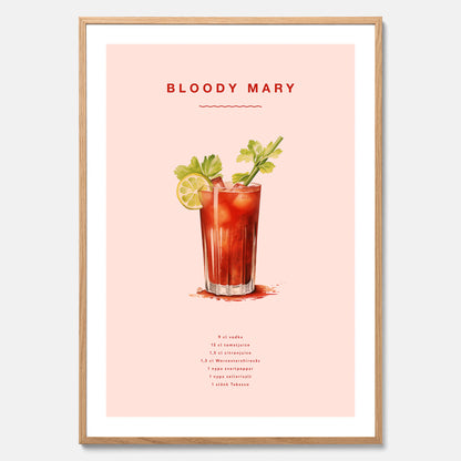 Bloody Mary Tavla – Affisch med drink, drinkposter med cocktail, Bloody Mary recept poster