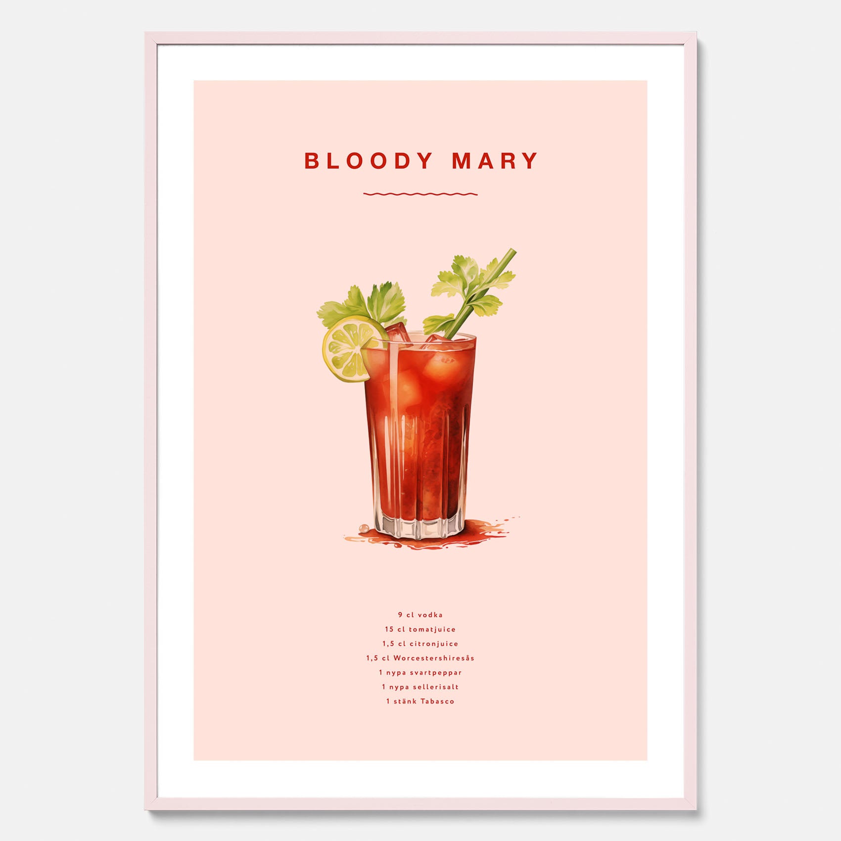 Bloody Mary Tavla – Affisch med drink, drinkposter med cocktail, Bloody Mary recept poster