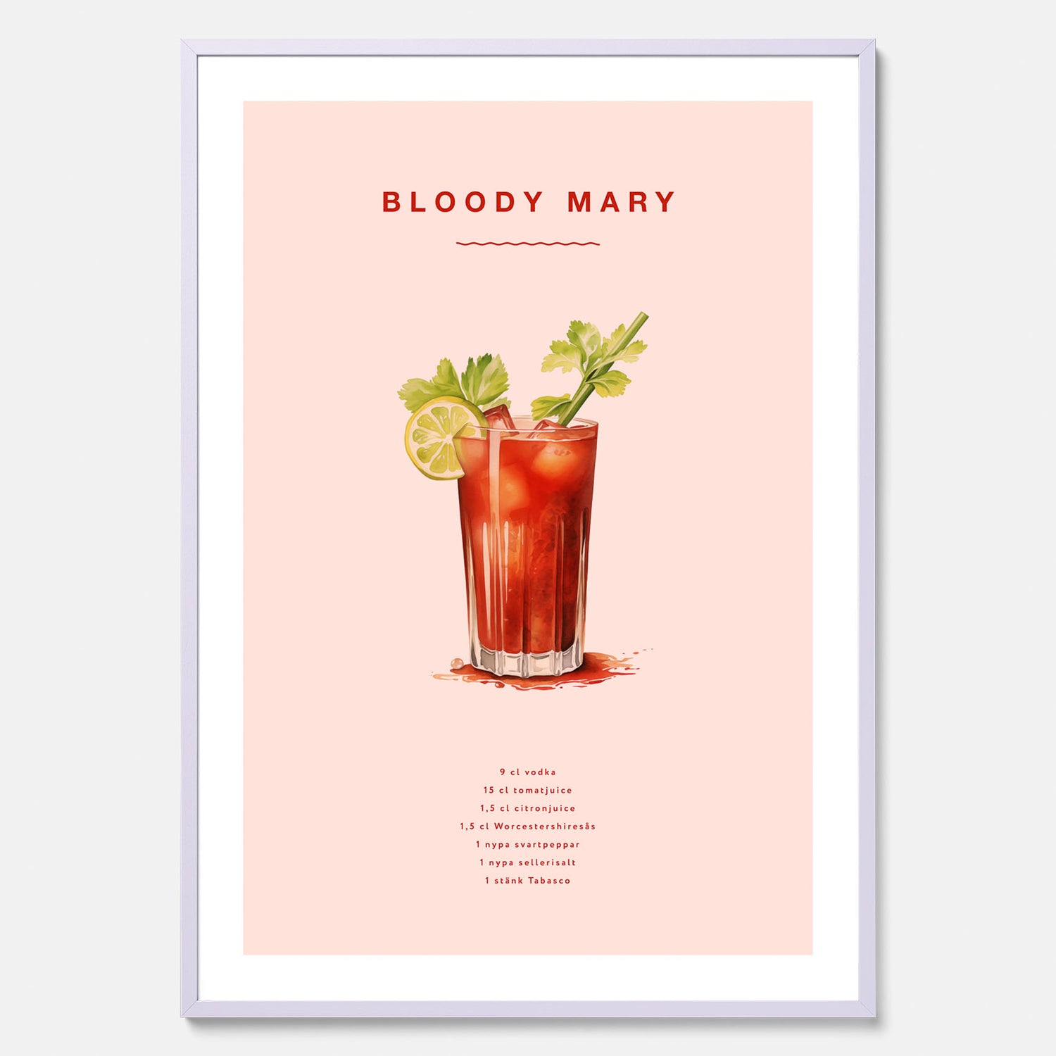 Bloody Mary Tavla – Affisch med drink, drinkposter med cocktail, Bloody Mary recept poster