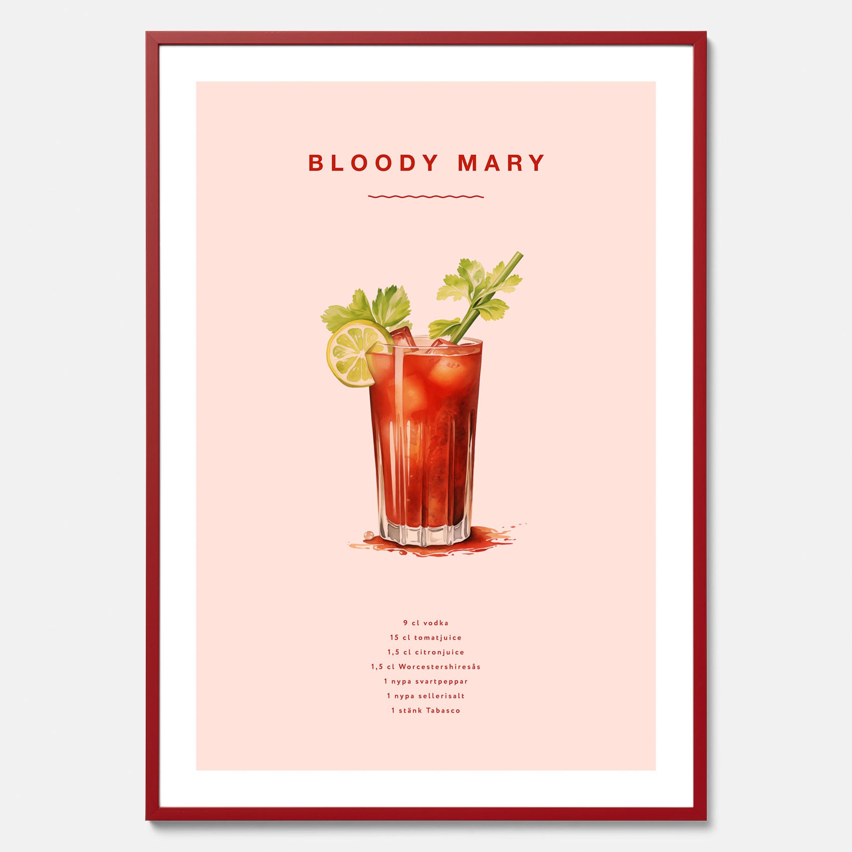 Bloody Mary Tavla – Affisch med drink, drinkposter med cocktail, Bloody Mary recept poster
