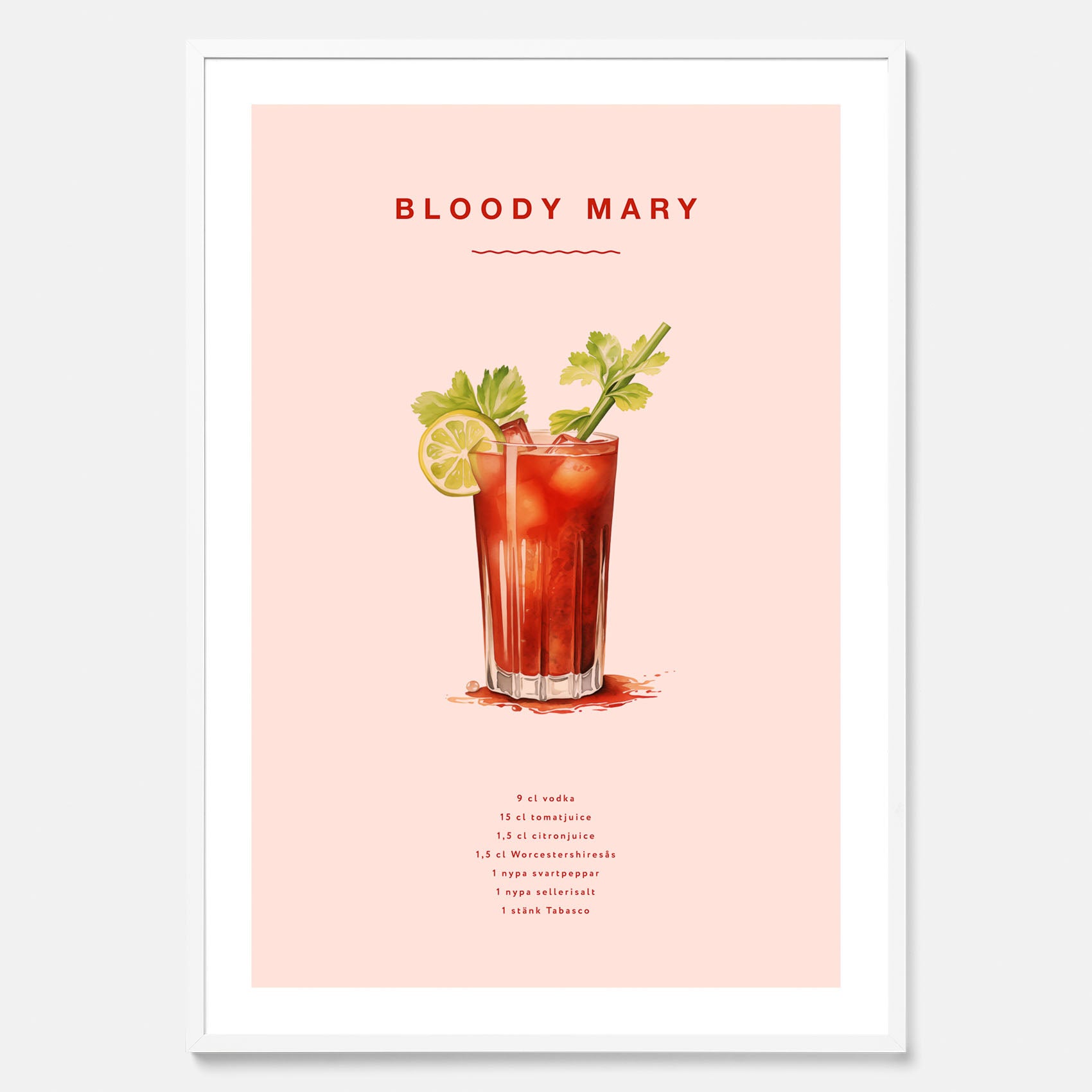 Bloody Mary Tavla – Affisch med drink, drinkposter med cocktail, Bloody Mary recept poster