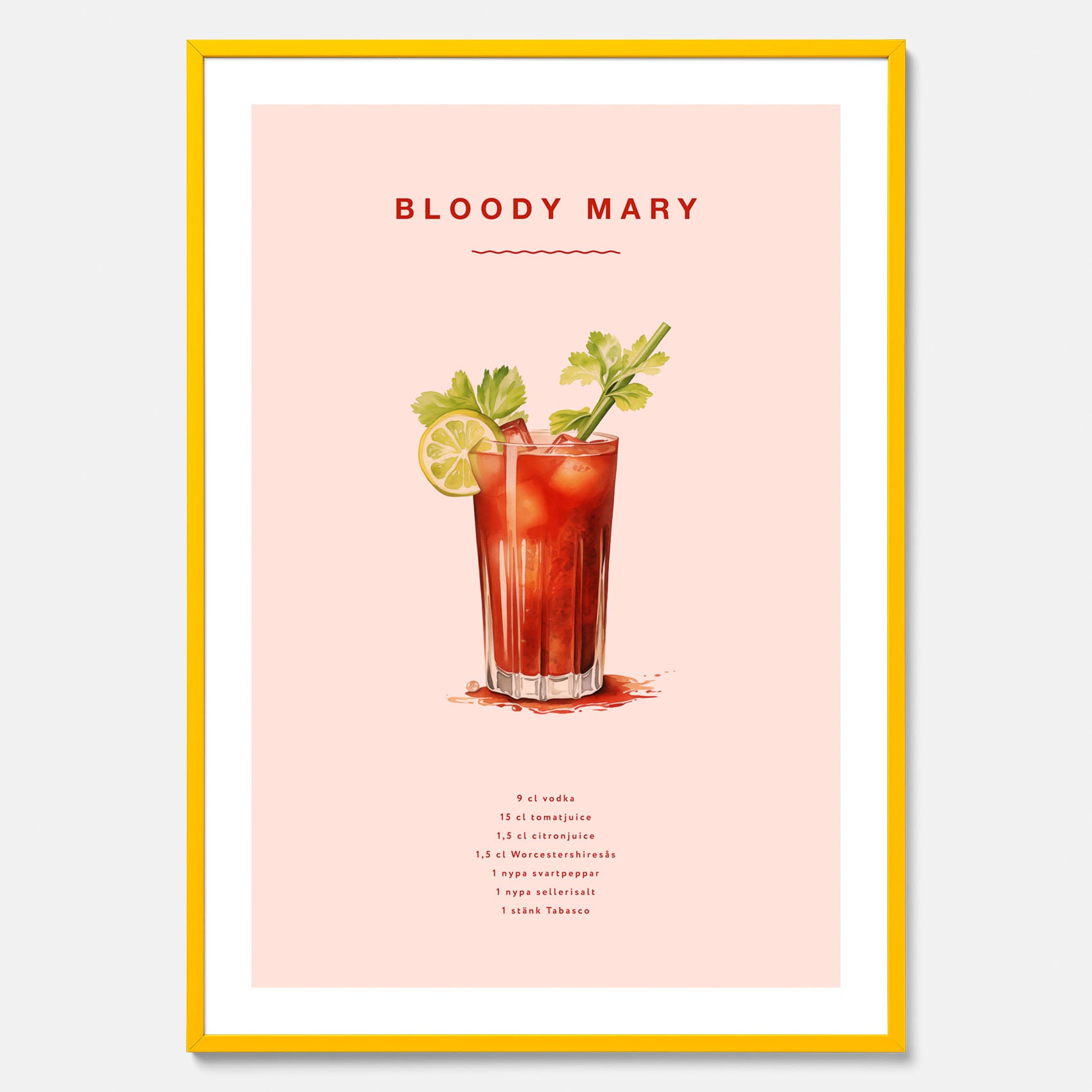 Bloody Mary Tavla – Affisch med drink, drinkposter med cocktail, Bloody Mary recept poster