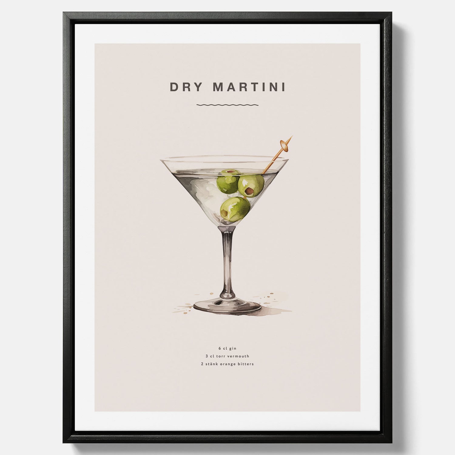 Canvastavla med en Dry Martini Poster – Affisch med drink, drinkposter med cocktail, Dry Martini recept poster