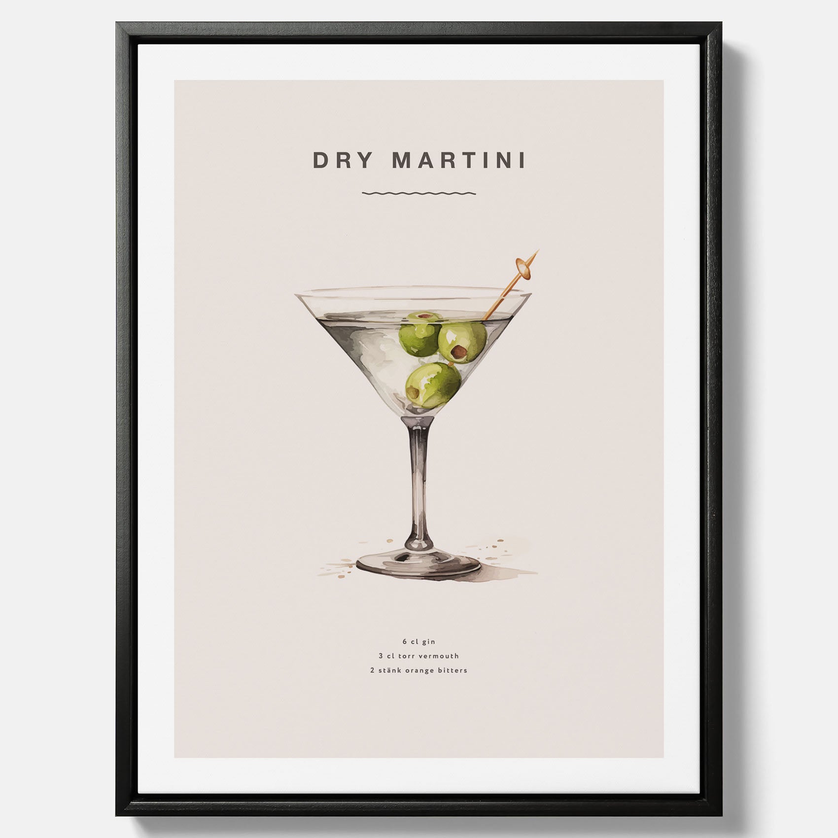 Canvastavla med en Dry Martini Poster – Affisch med drink, drinkposter med cocktail, Dry Martini recept poster