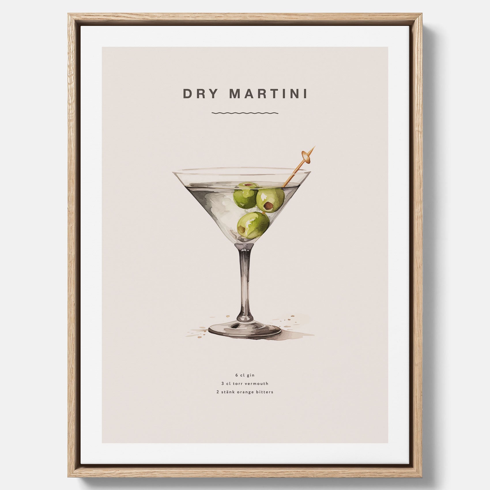Canvastavla med en Dry Martini Poster – Affisch med drink, drinkposter med cocktail, Dry Martini recept poster