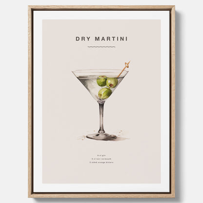 Canvastavla med en Dry Martini Poster – Affisch med drink, drinkposter med cocktail, Dry Martini recept poster