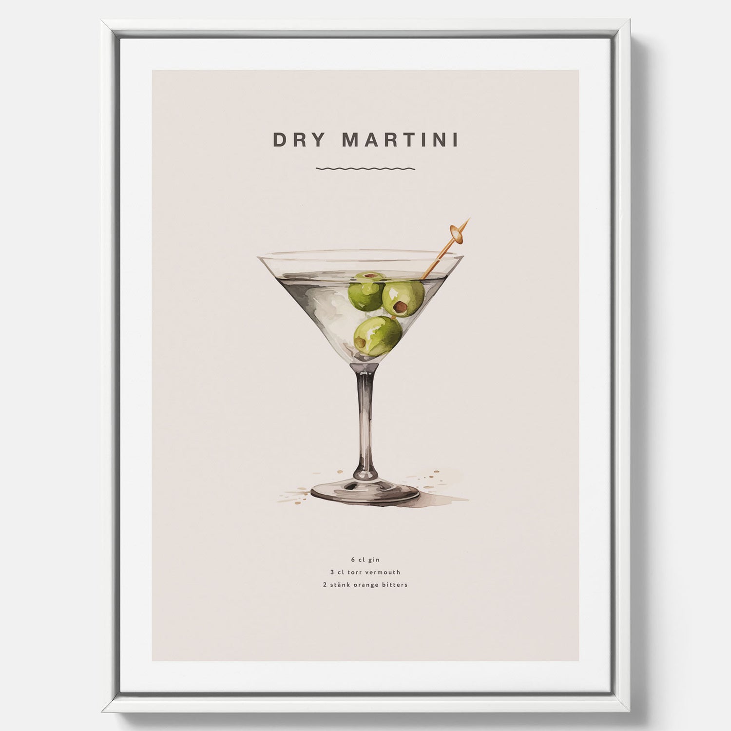 Canvastavla med en Dry Martini Poster – Affisch med drink, drinkposter med cocktail, Dry Martini recept poster