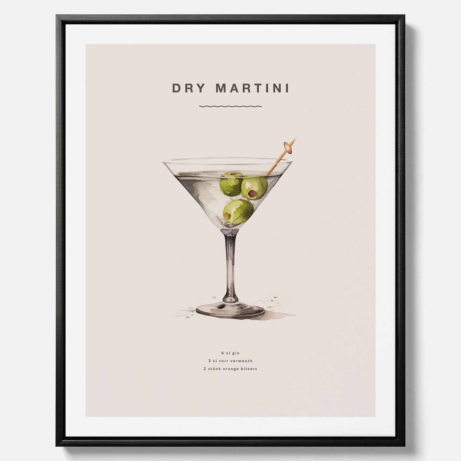 Canvastavla med en Dry Martini Poster – Affisch med drink, drinkposter med cocktail, Dry Martini recept poster