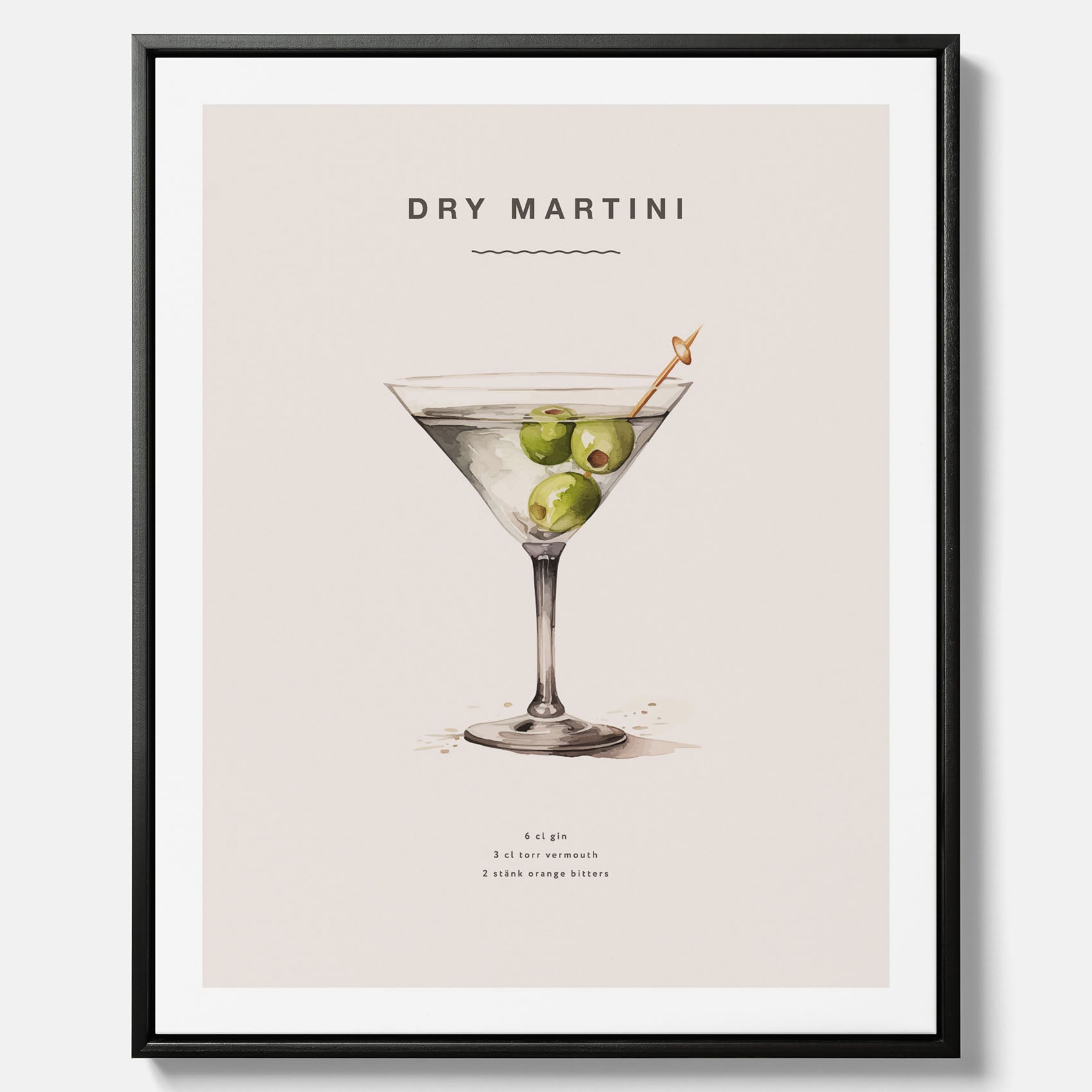 Canvastavla med en Dry Martini Poster – Affisch med drink, drinkposter med cocktail, Dry Martini recept poster
