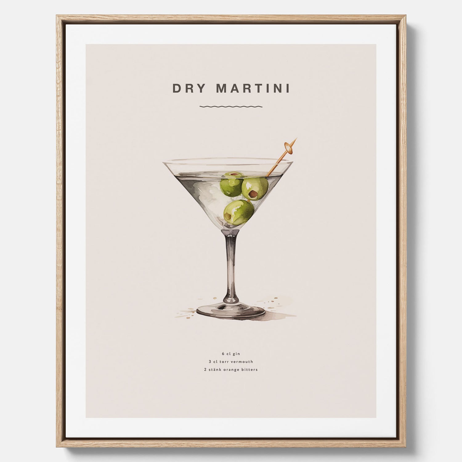 Canvastavla med en Dry Martini Poster – Affisch med drink, drinkposter med cocktail, Dry Martini recept poster