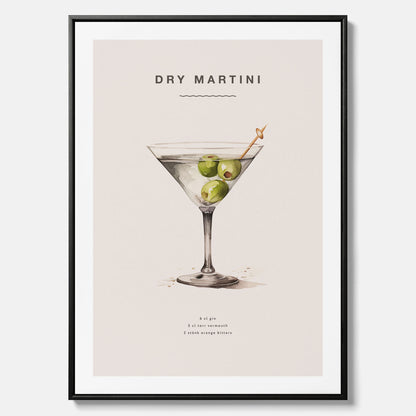 Canvastavla med en Dry Martini Poster – Affisch med drink, drinkposter med cocktail, Dry Martini recept poster