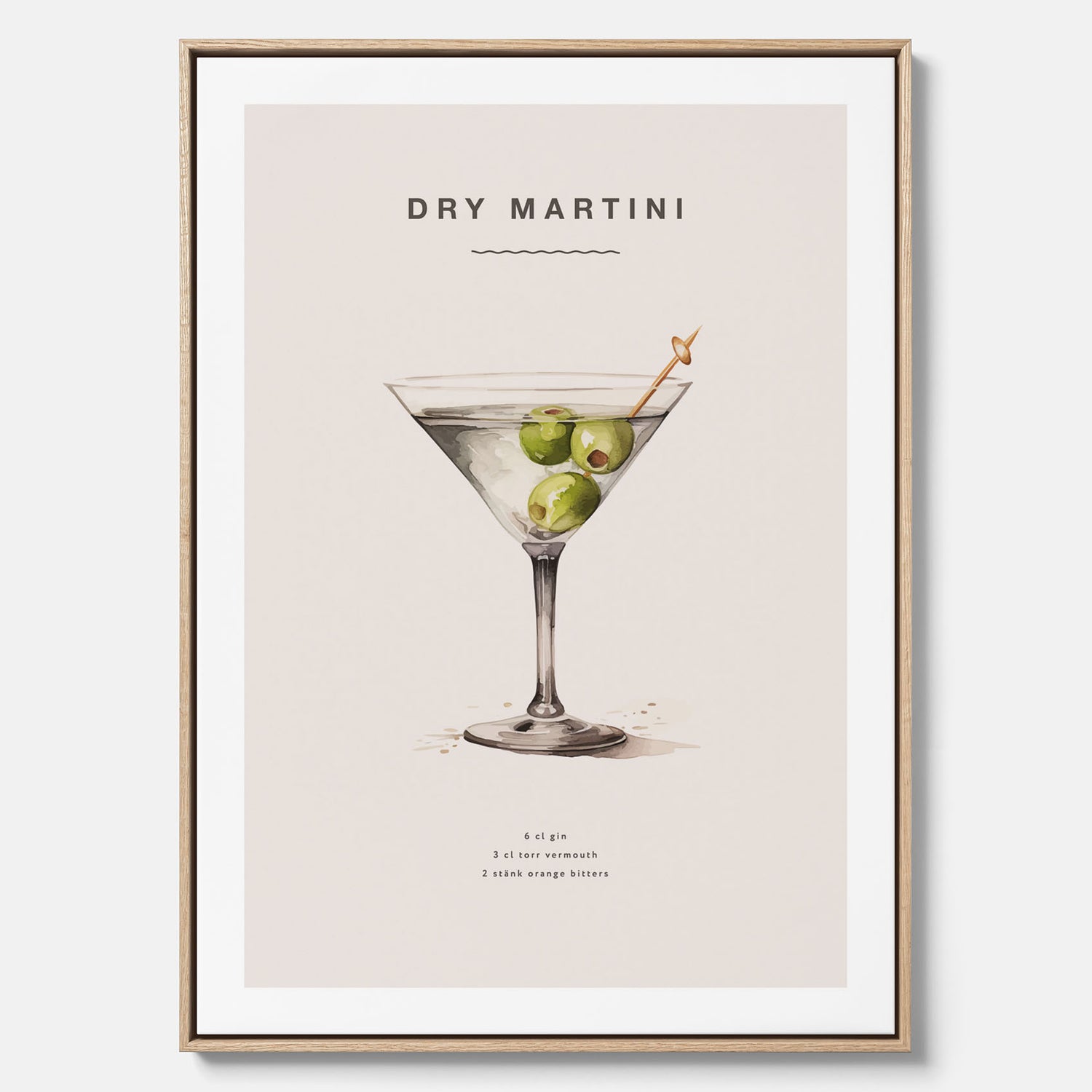 Canvastavla med en Dry Martini Poster – Affisch med drink, drinkposter med cocktail, Dry Martini recept poster