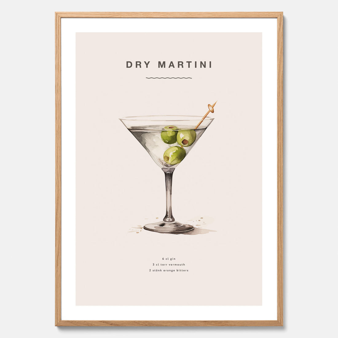 Tavla med en Dry Martini Poster – Affisch med drink, drinkposter med cocktail, Dry Martini recept poster