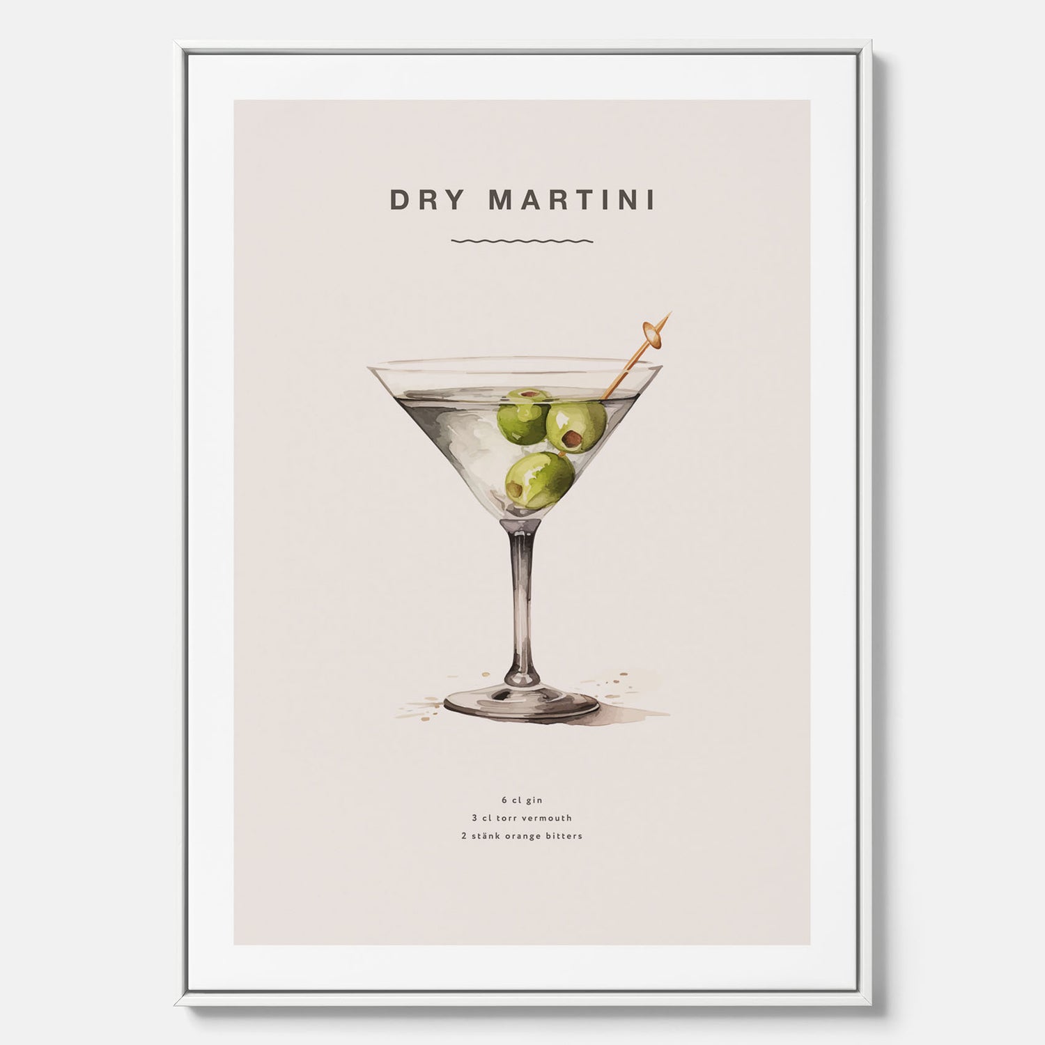 Canvastavla med en Dry Martini Poster – Affisch med drink, drinkposter med cocktail, Dry Martini recept poster
