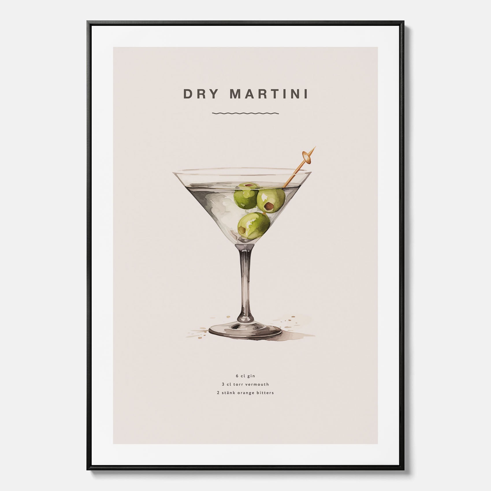 Canvastavla med en Dry Martini Poster – Affisch med drink, drinkposter med cocktail, Dry Martini recept poster