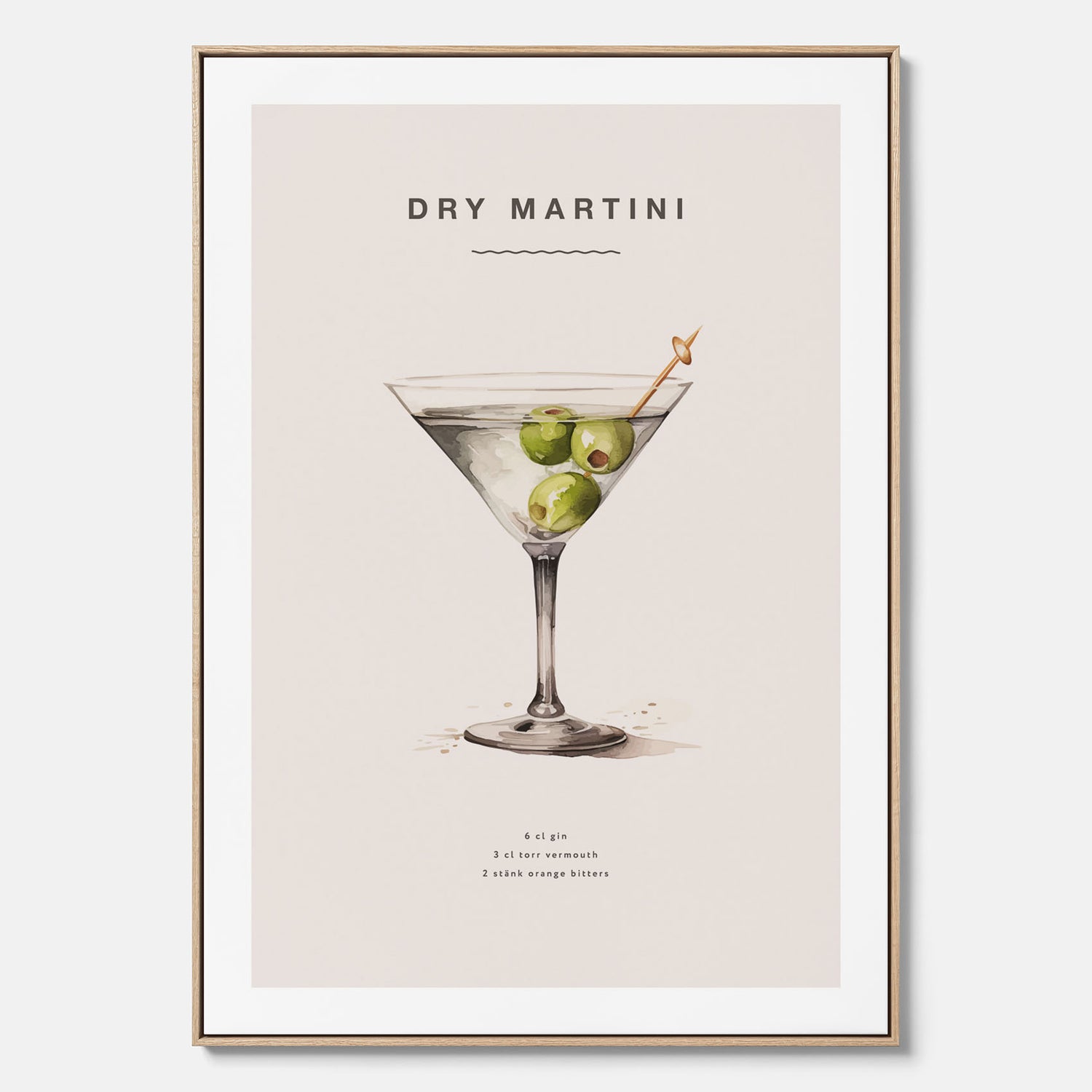 Canvastavla med en Dry Martini Poster – Affisch med drink, drinkposter med cocktail, Dry Martini recept poster