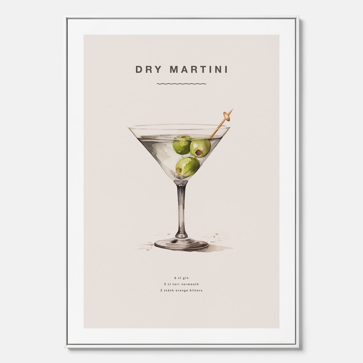Canvastavla med en Dry Martini Poster – Affisch med drink, drinkposter med cocktail, Dry Martini recept poster