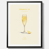 Tavla med French 75 drinkposter, cocktail canvas