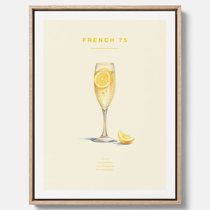 Tavla med French 75 drinkposter, cocktail canvas