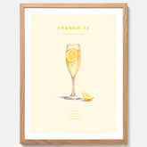 Tavla med French 75 drinkposter, cocktail poster