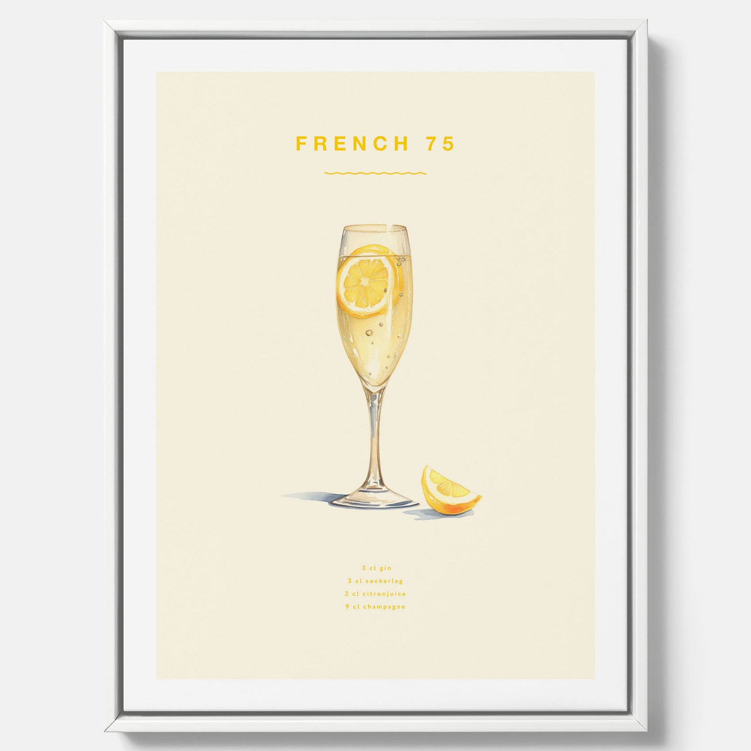 Tavla med French 75 drinkposter, cocktail canvas