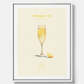 Tavla med French 75 drinkposter, cocktail canvas