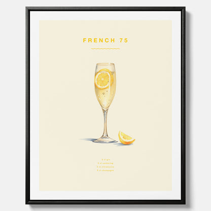 Tavla med French 75 drinkposter, cocktail canvas