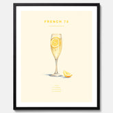 Tavla med French 75 drinkposter, cocktail poster