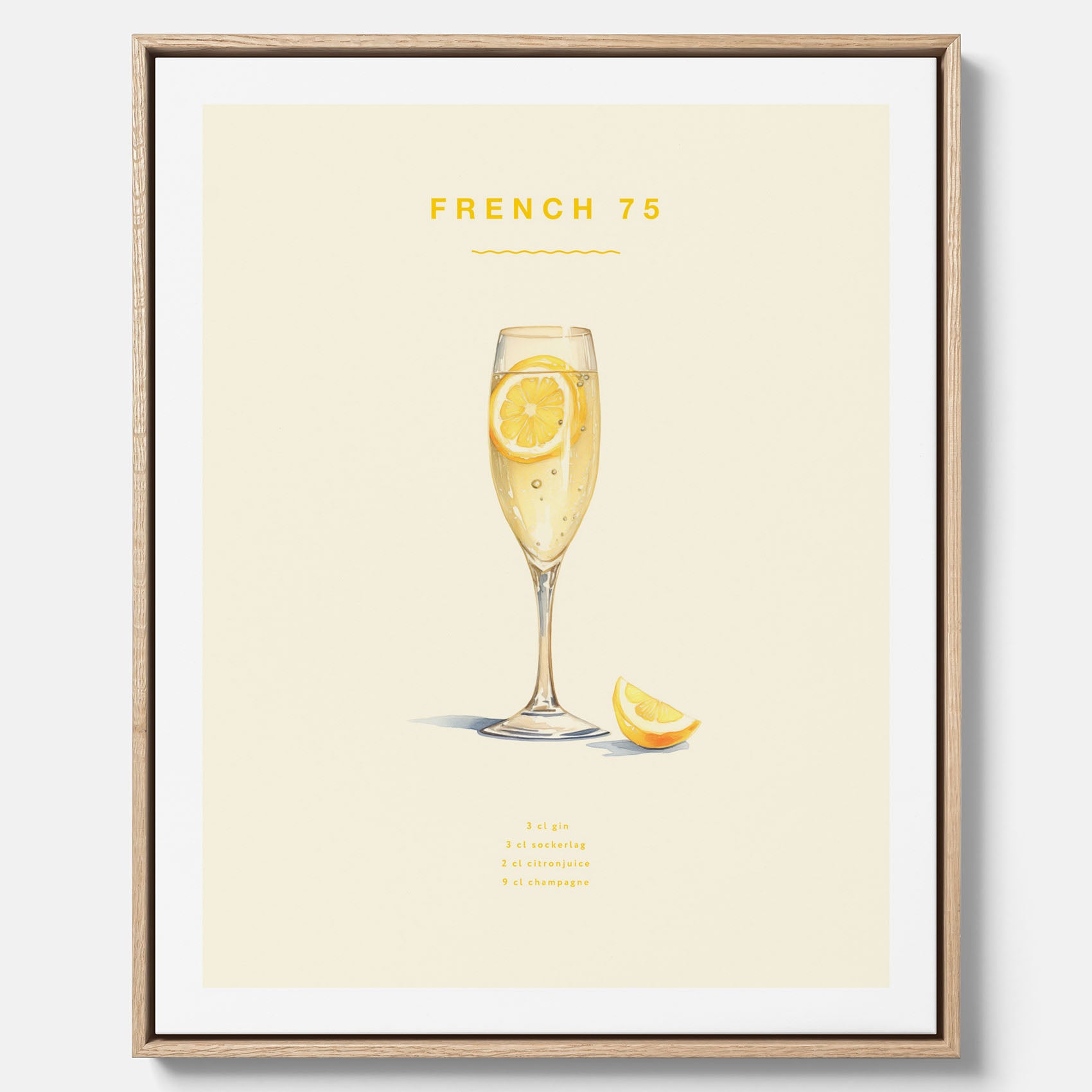 Tavla med French 75 drinkposter, cocktail canvas