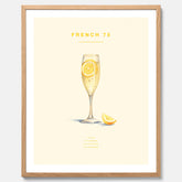 Tavla med French 75 drinkposter, cocktail poster