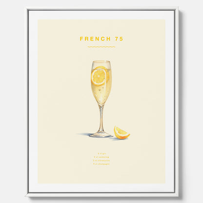 Tavla med French 75 drinkposter, cocktail canvas