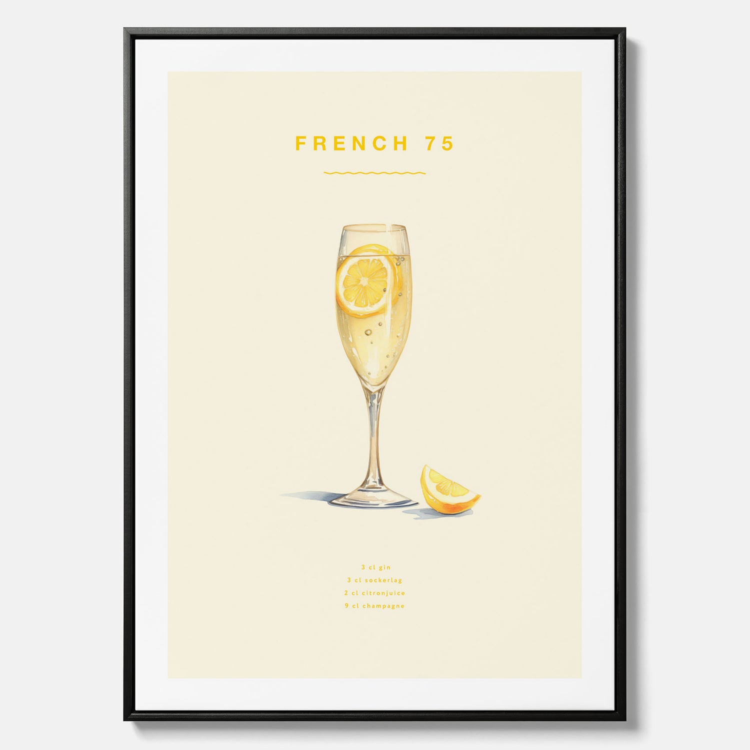Tavla med French 75 drinkposter, cocktail canvas