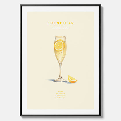 Tavla med French 75 drinkposter, cocktail canvas
